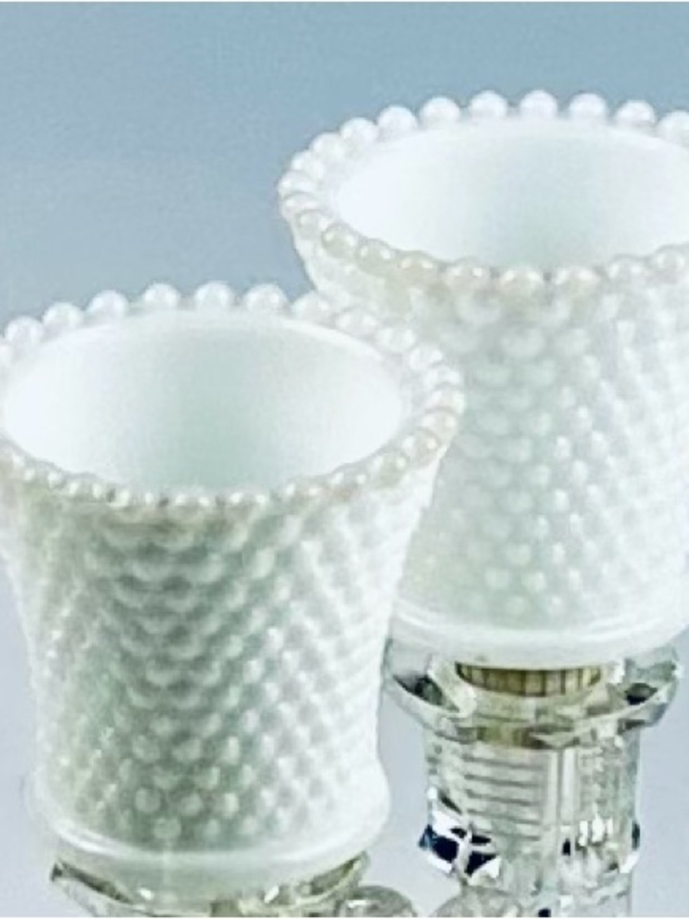 White Hobnail Milk Glass Votive Candle Holders (Pair)